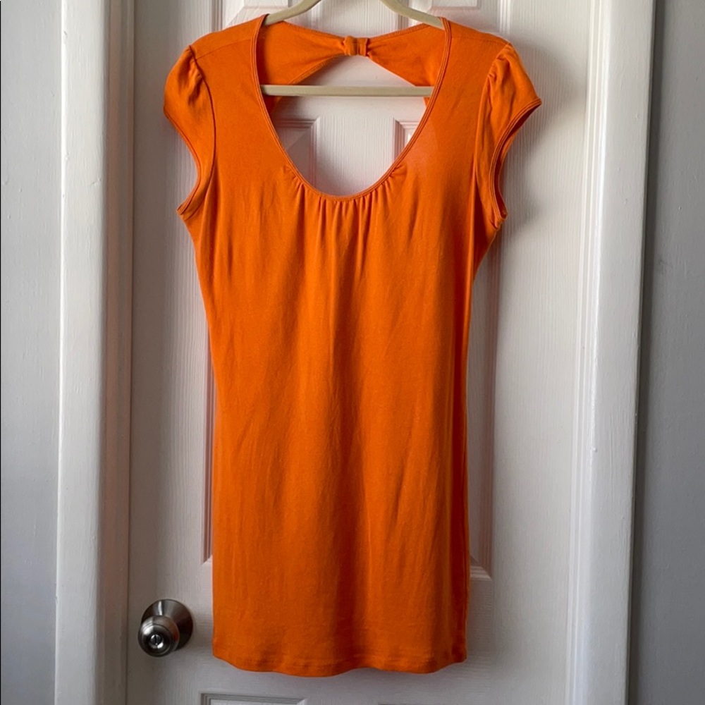 Express orange open back sexy tee cap sleeve large